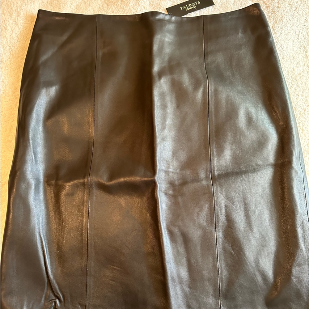 NWT Talbots Black Genuine Leather Skirt